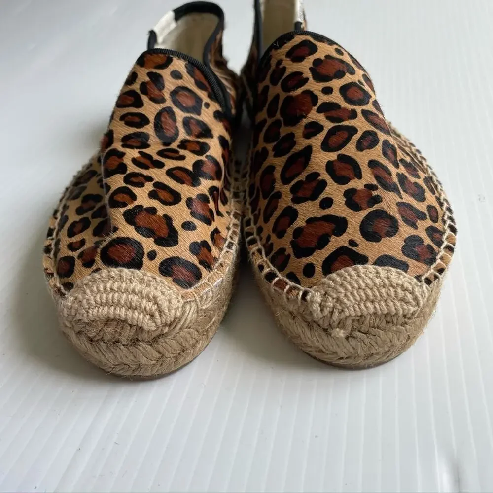 Soludos platform espadrilles calf hair animal print leopard smoking slipper sz 9